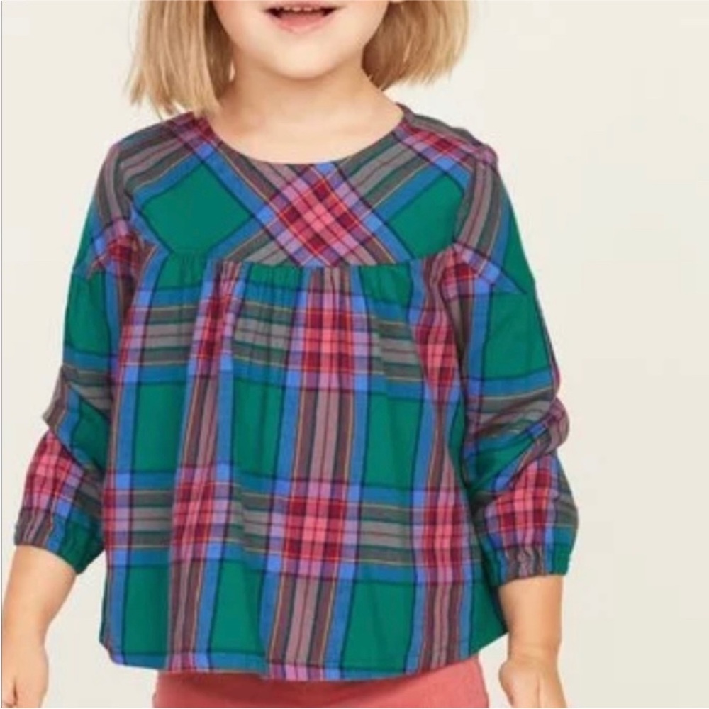 Old Navy girls Green plaid woven swing top blouse